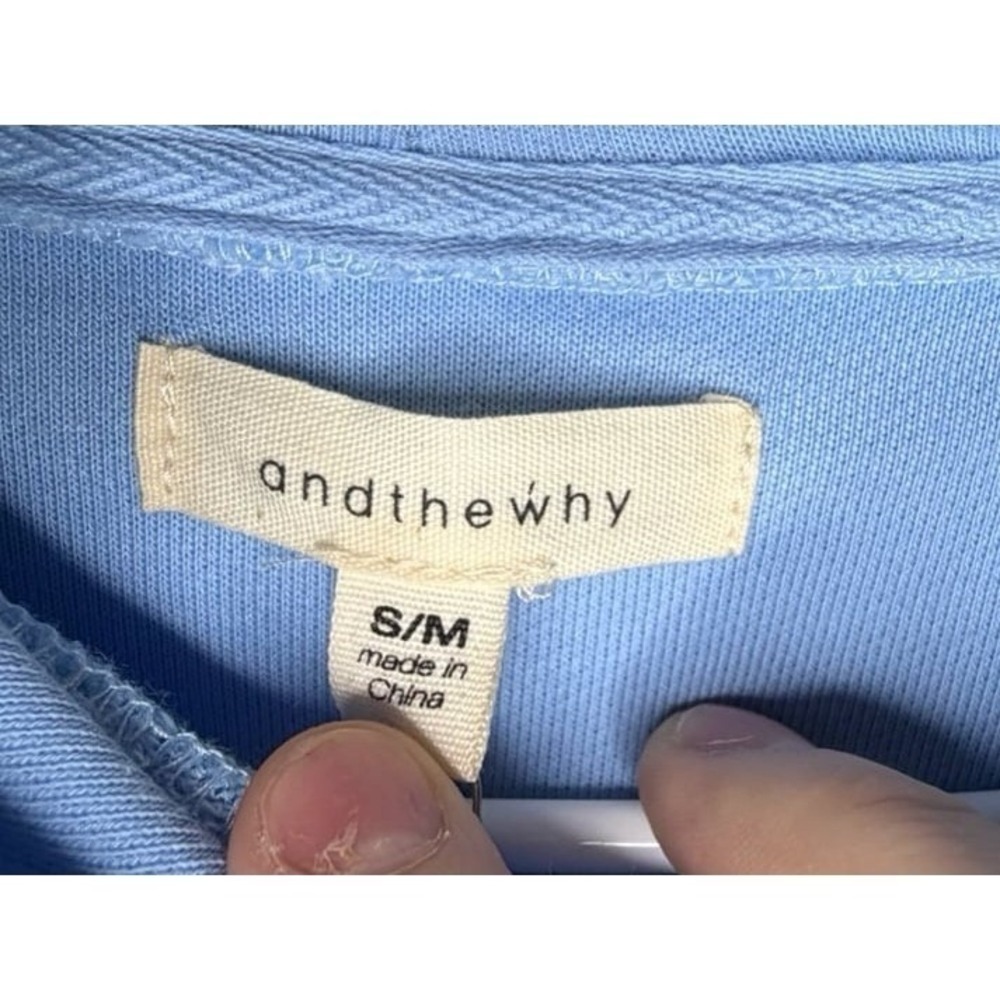 AndTheWhy Blue White Knitted Cream White Baby Blue Sweatshirt Hoodie Brand New - Picture 3 of 4